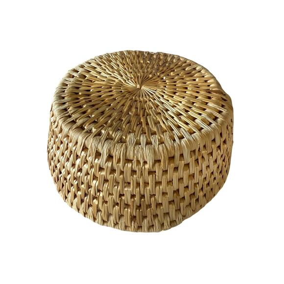 Vintage Handmade Hand Woven Weave Large Basket Bowl Round Tan 9.5 x 4" - Picture 9 of 13